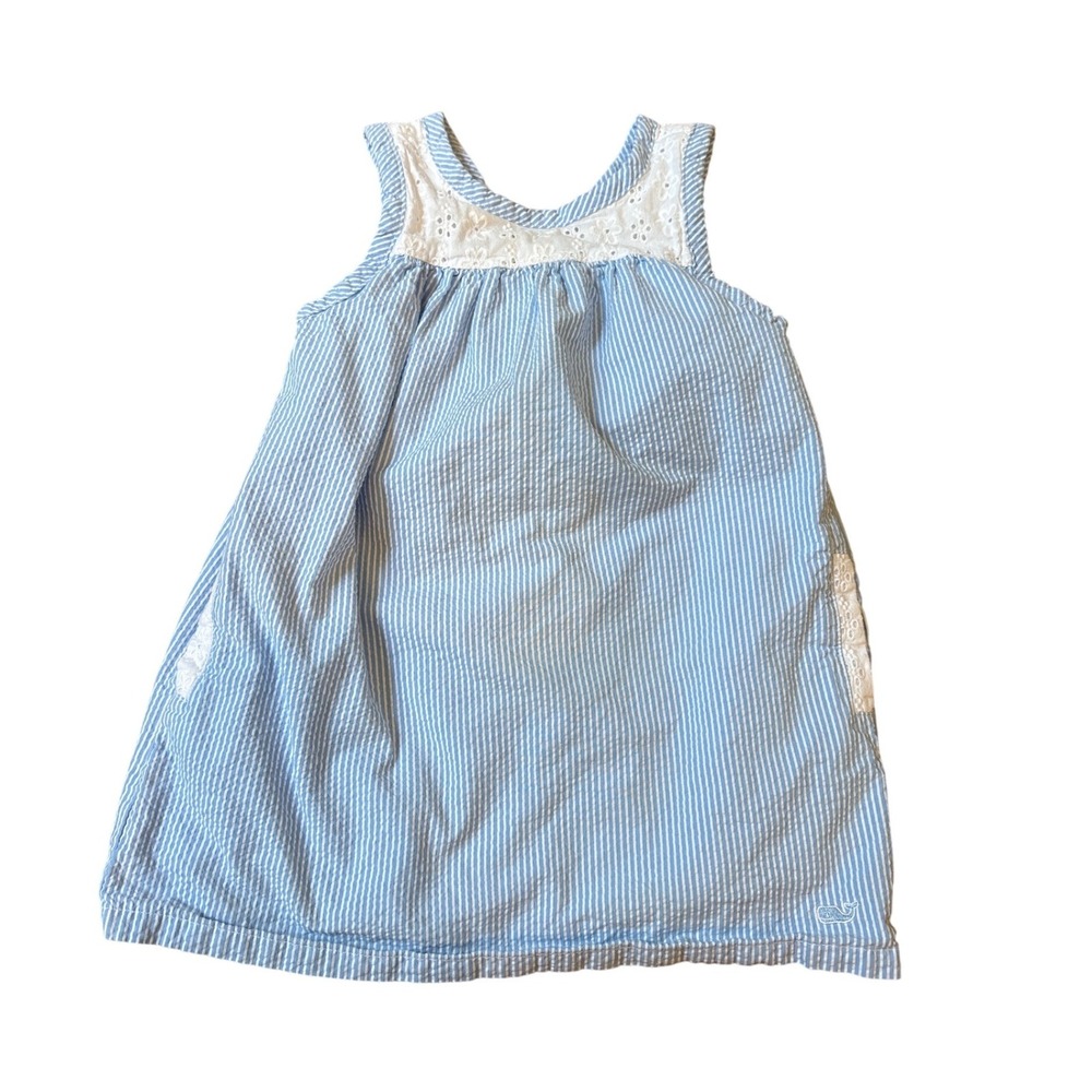 Vineyard Vines Seersucker‎ Dress Kids Blue White Eyelet Stripe SIZE 3T